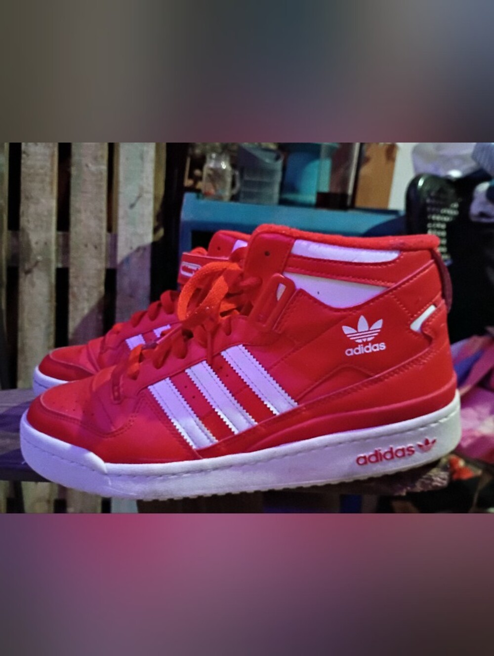 Adidas Men's High-Top Sneakers in Red and White